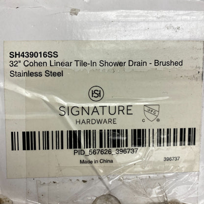 Signature Hardware 32" Cohen Linear Tile-In Shower Drain - Brushed Stainless....