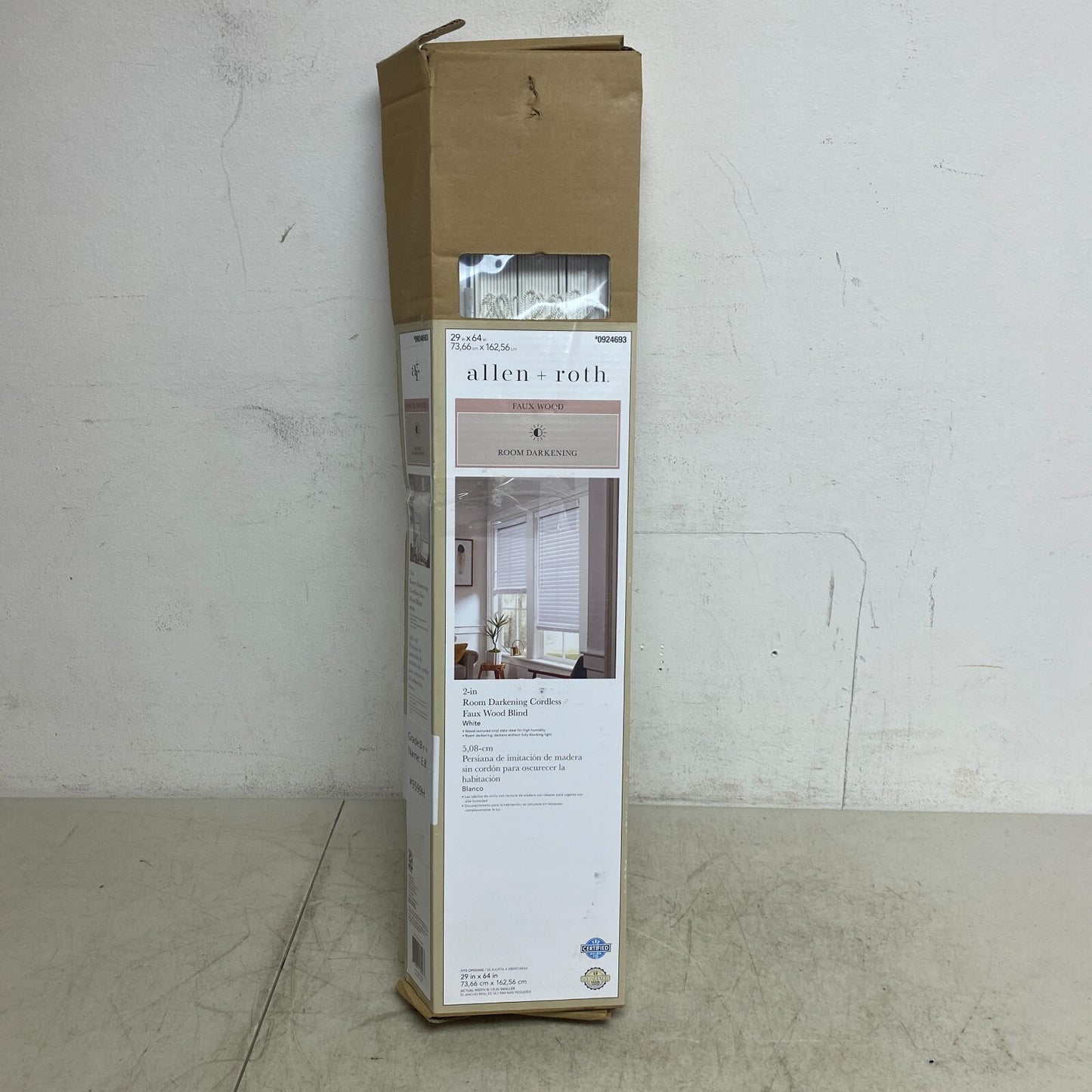 ALLEN + ROTH 2 IN ROOM DARKENING CORDLESS FAUX WOOD BLIND WHITE 29 IN X 64 IN