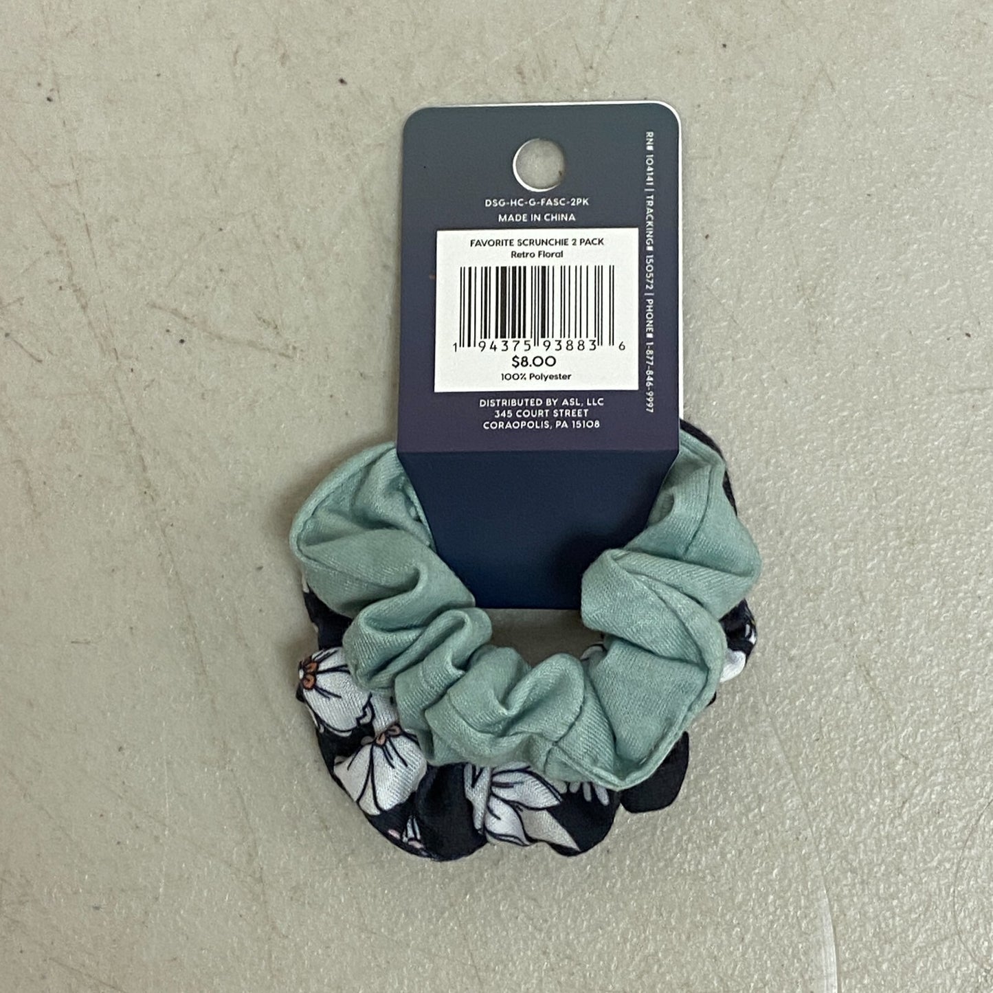 DSG Girls Favorite Scrunchie 2 Pack Retro Floral Black DSG-HC-G-FASC-2PK New!