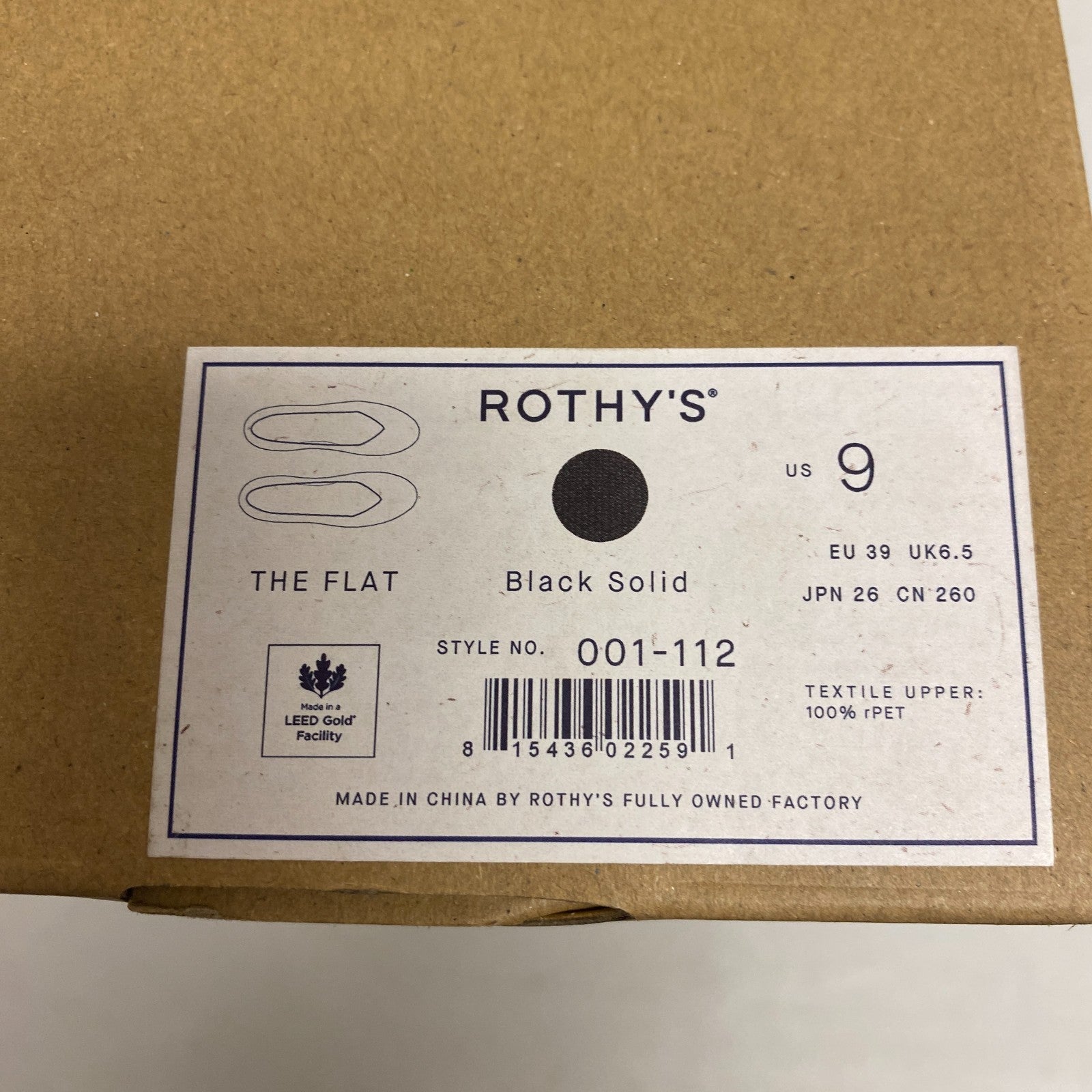 Rothy’s The Flat Round-Toe Ballet Flat Black Solid 001‑112 Size 9