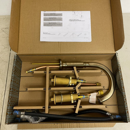 Brizo Invari 8‑1/4″ Widespread Lavatory Faucet Arc Spout Luxe Gold  No Handles