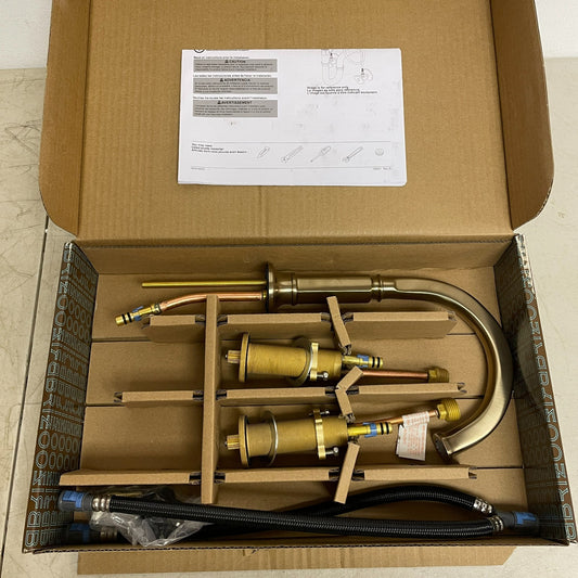 Brizo Invari 8‑1/4″ Widespread Lavatory Faucet Arc Spout Luxe Gold  No Handles