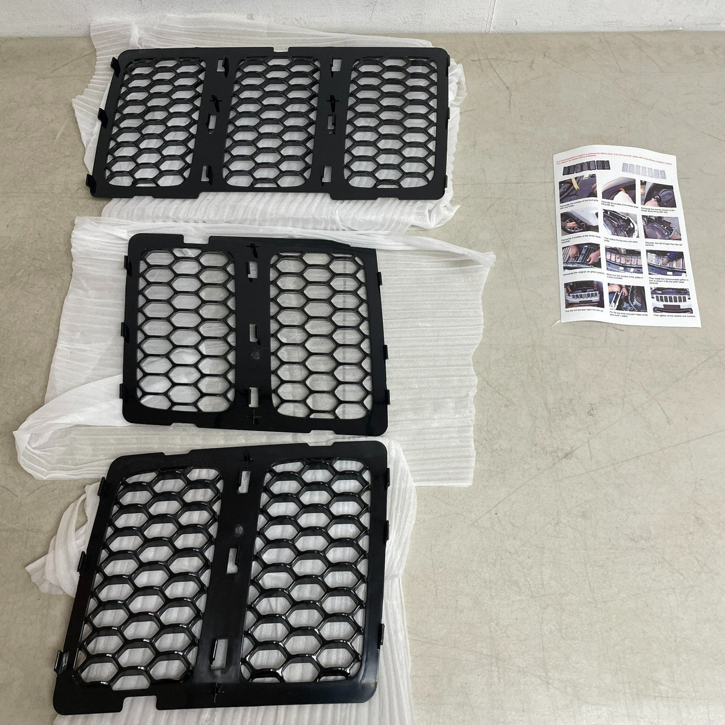 CheroCar Front Grill Inserts Kit Honeycomb Mesh Black Jeep Grand Cherokee 14-16