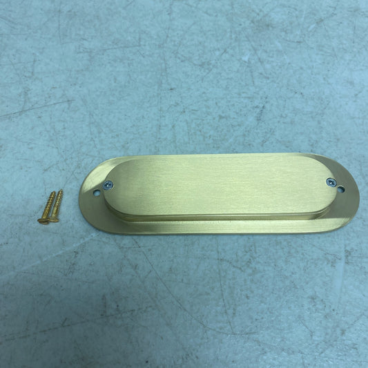 Signature Hardware 6''Elongated Oval Recessed Brass Pocket Door Pull-Satin Brass