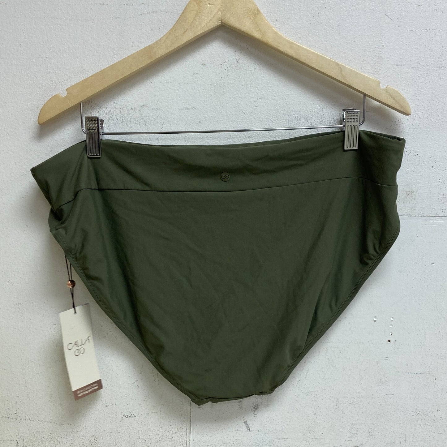 CALIA Women's Mid Rise Wide Banded High Leg Swim Bottoms Dark Olive WSA23414