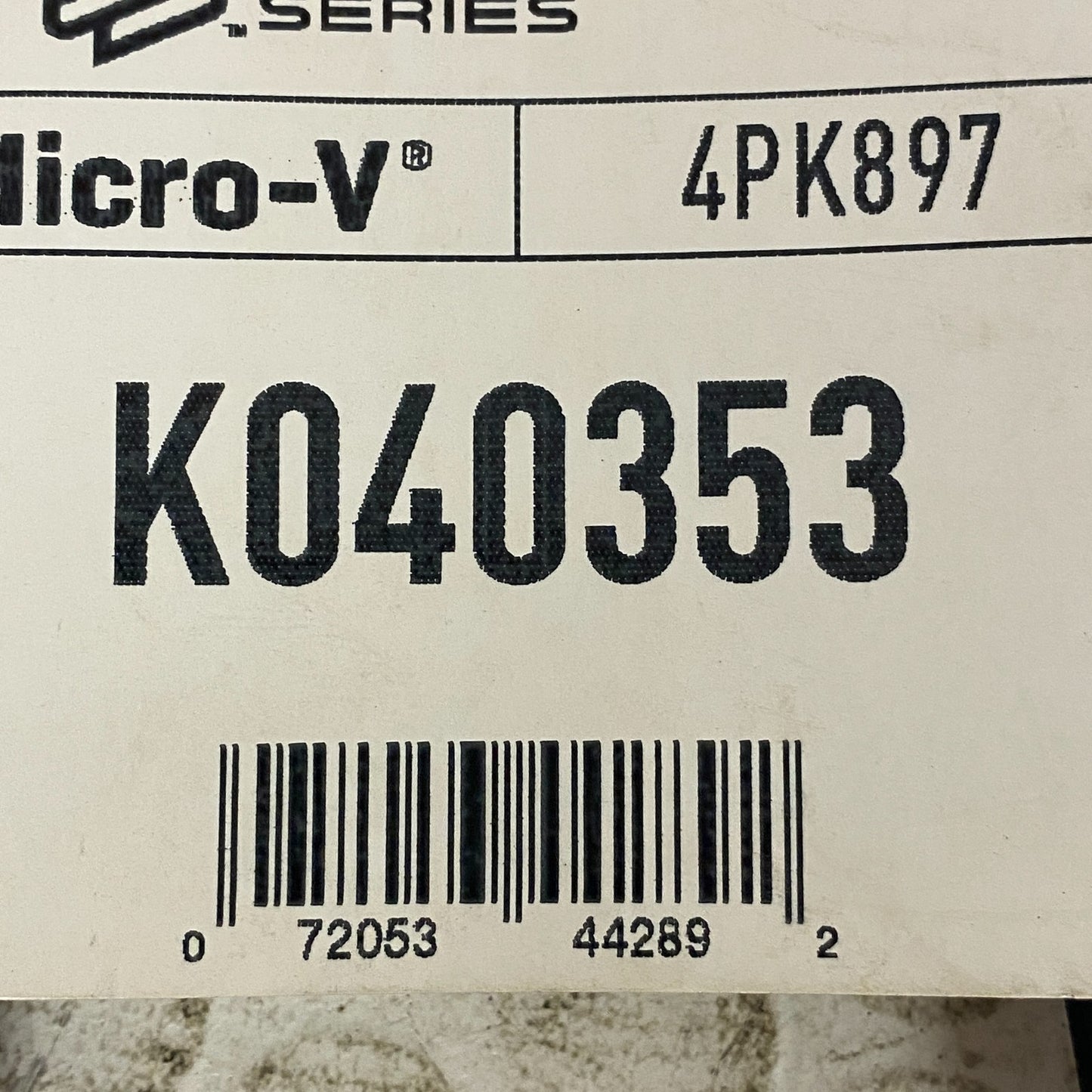 Gates Micro-V K040353 Serpentine Drive Belt 4-Rib 35-7/8" Length EPDM Rubber