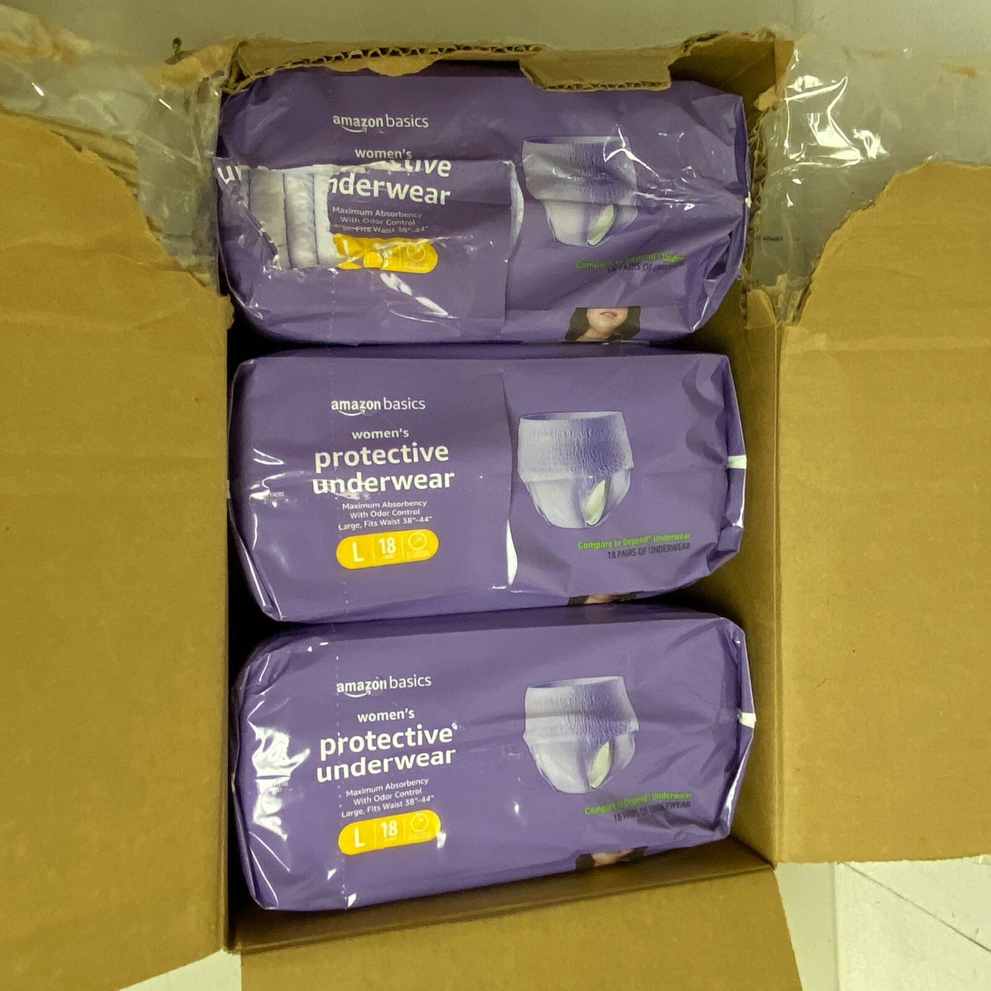 Basics Incontinence & Postpartum Underwear for Women, Large, 44 ct