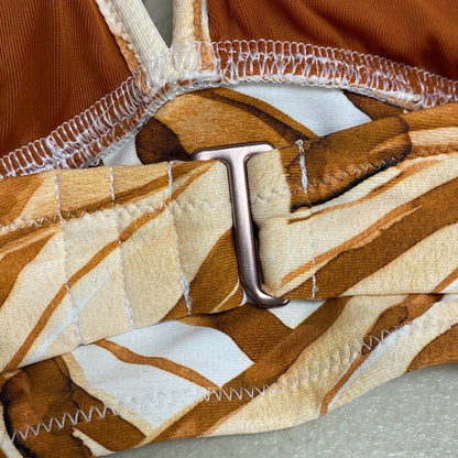 Calia Womens Ruffle Bikini Top Patchwork WSA22224PRT BRAND NEW