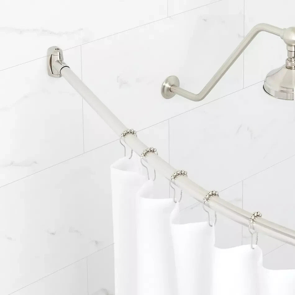 Signature Hardware 60" Curved Solid Brass Shower Rod - Brushed Nickel