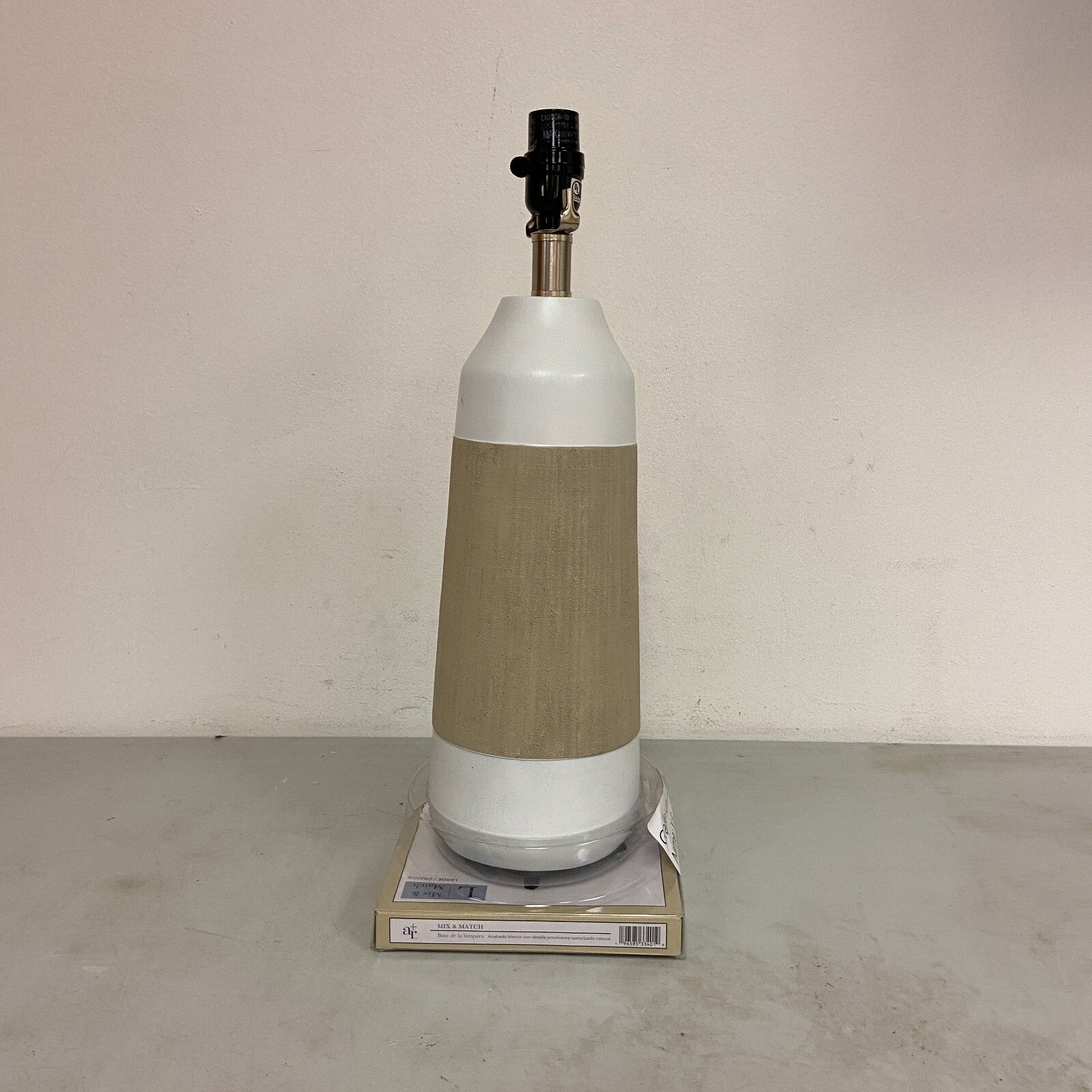 allen + roth Lamp Base White Finish with Natural Textured Wrap Detail 6in x 6in