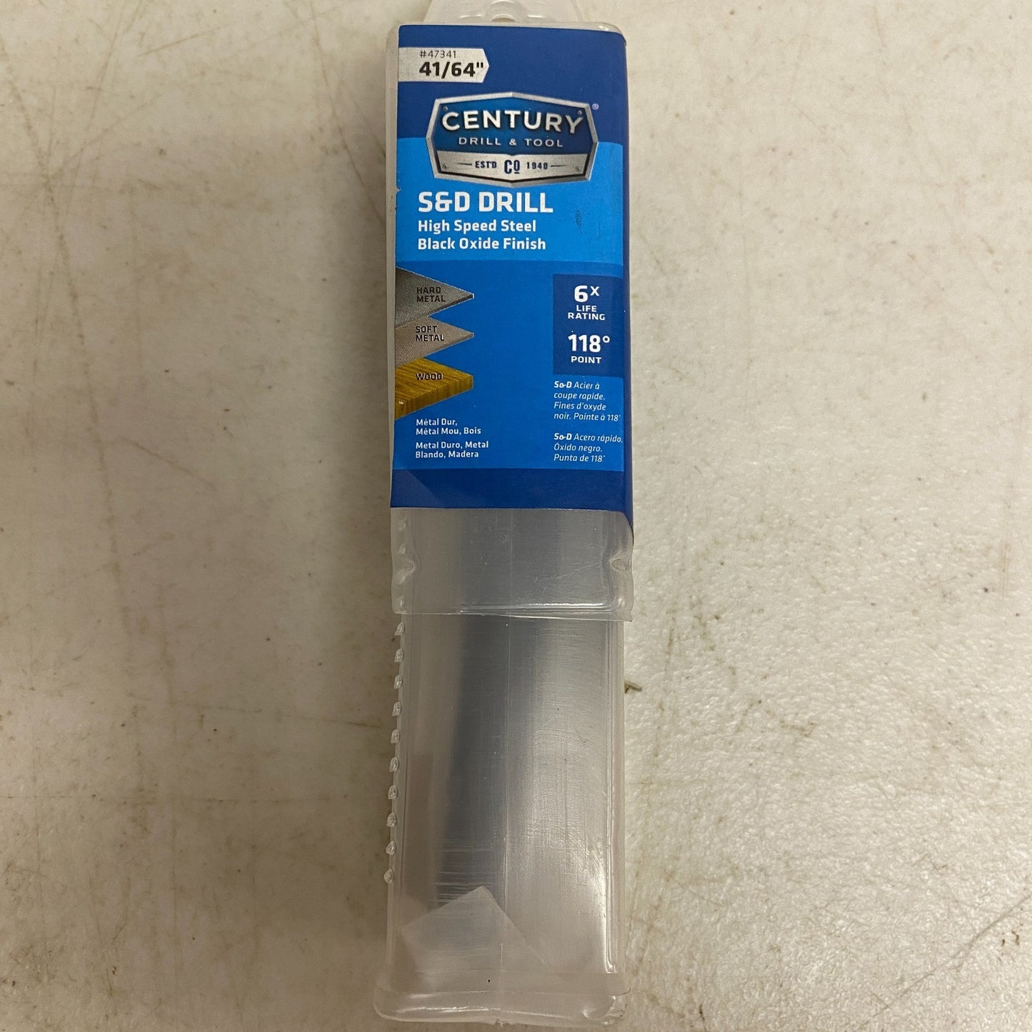 Century Drill & Tool 41/64" S&D High Speed Steel Black Oxide Drill Bit 47341