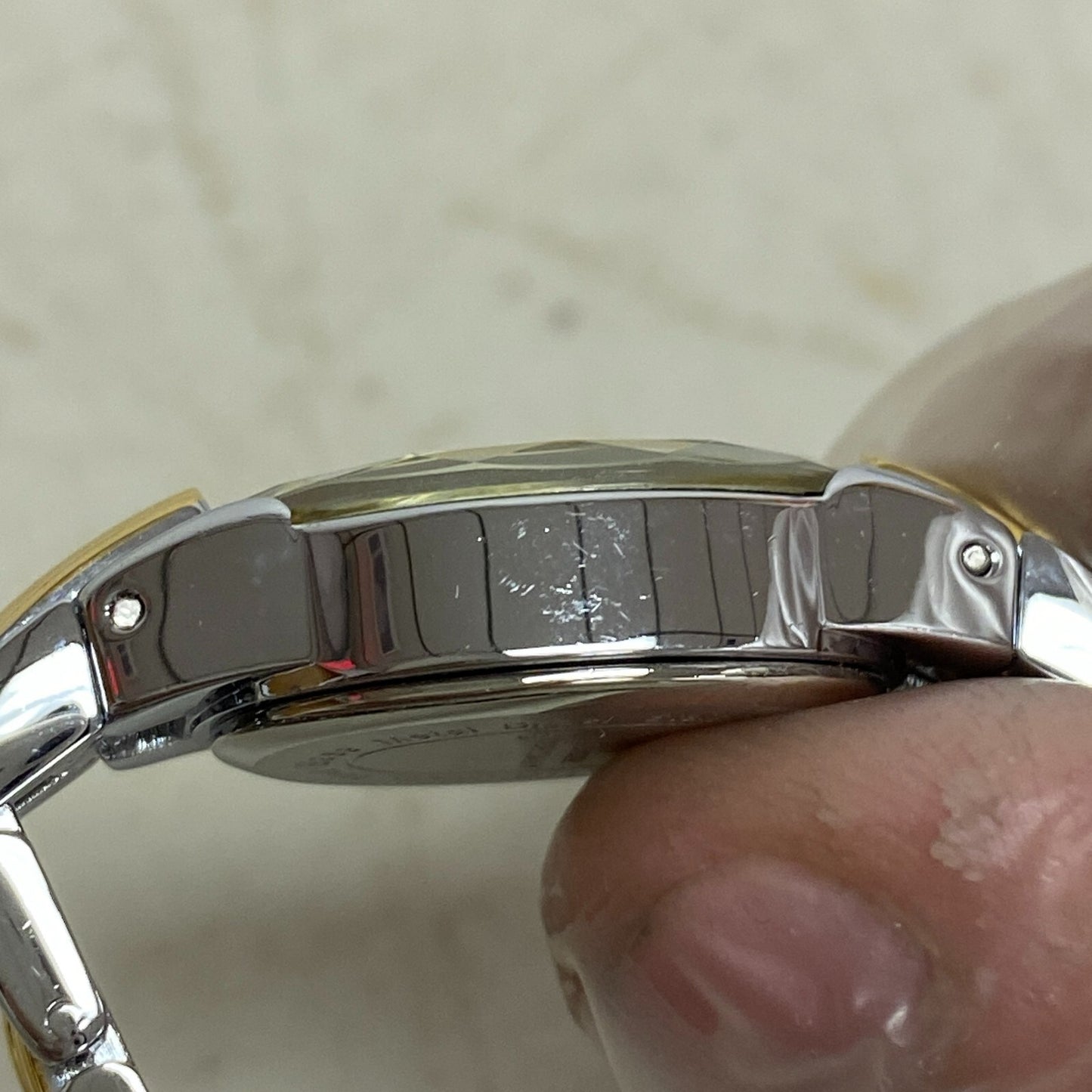 Armitron Watch Women Gold Silver Two Tone Faceted Bezel New Battery 6.5" J1134