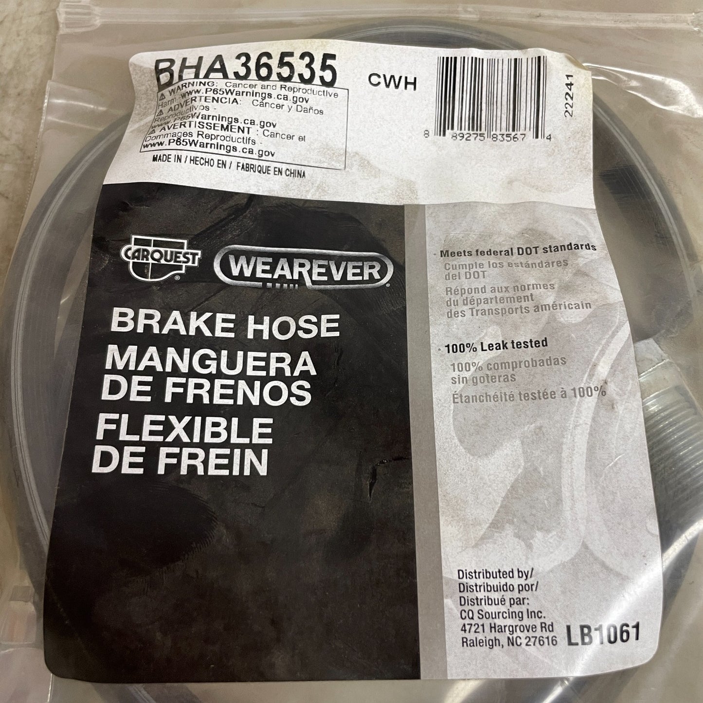 Carquest Wearever BHA36535 Brake Hydraulic Hose Assembly 28.5″ EPDM Rubber Line