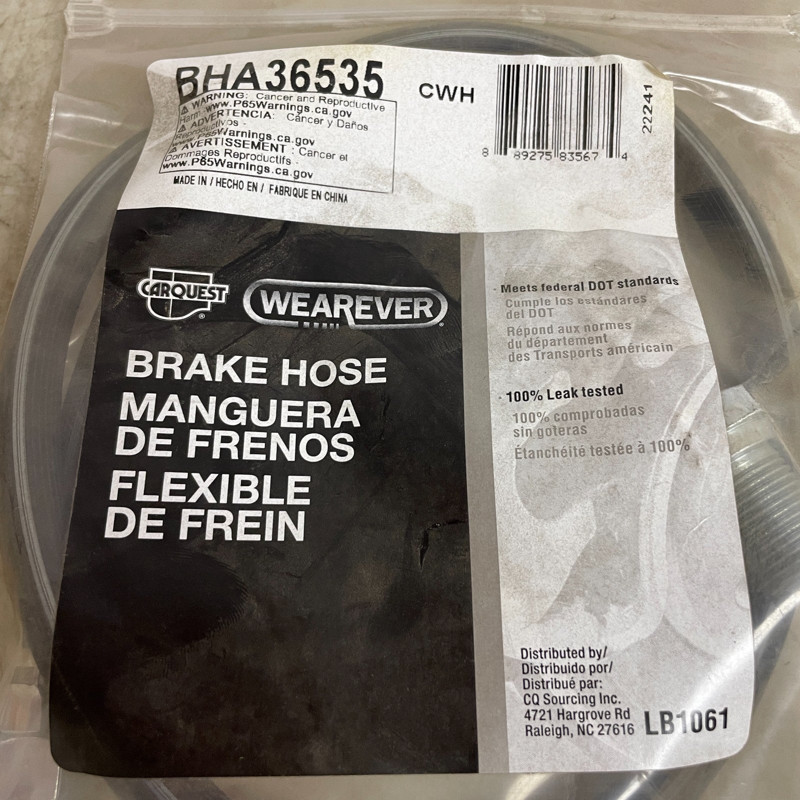 Carquest Wearever BHA36535 Brake Hydraulic Hose Assembly 28.5″ EPDM Rubber Line