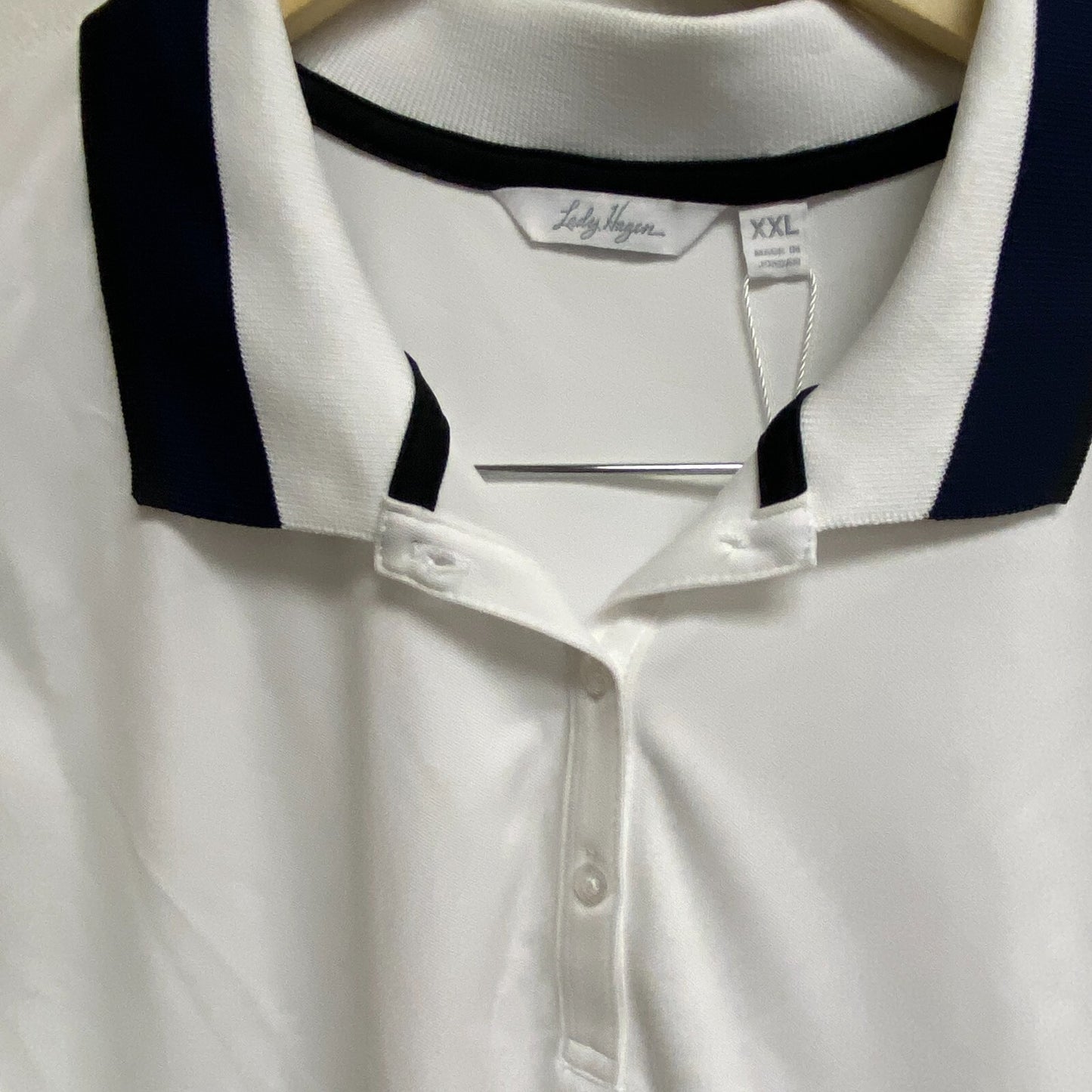Lady Hagen Womens Pique Rib Trim SLVS Polo White/Black WGH11502 BRAND NEW