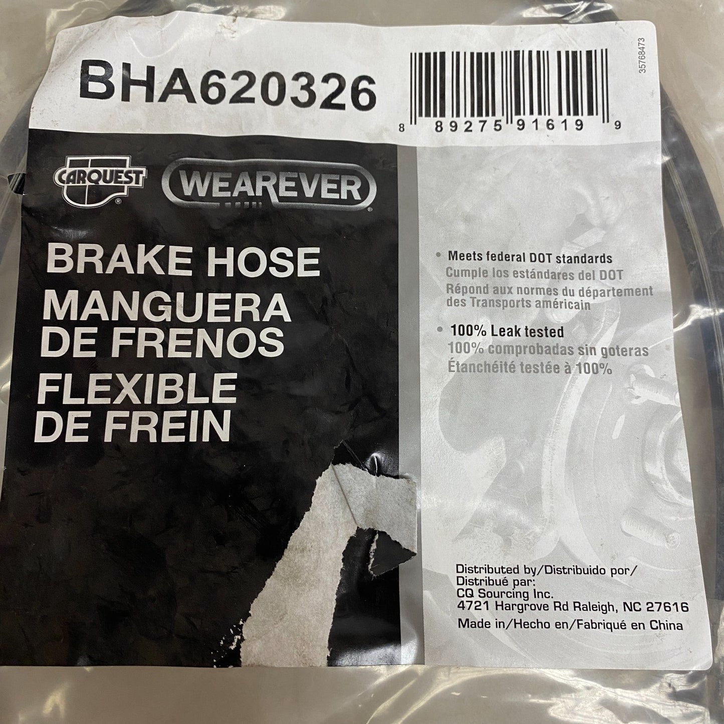 CARQUEST Brake Hydraulic Hose Black EPDM Rubber Model BHA620326
