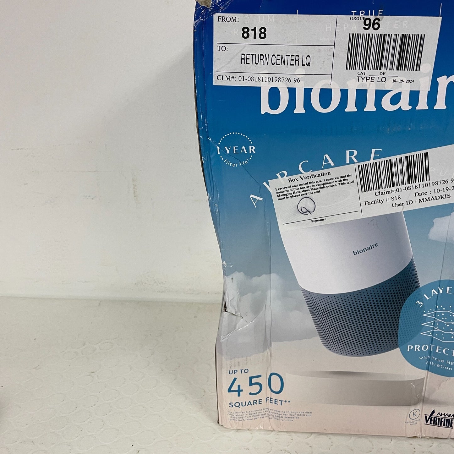 Bionaire CleanAir Mini True HEPA Air Purifier  Up to 450 sq ft White BAP9360W