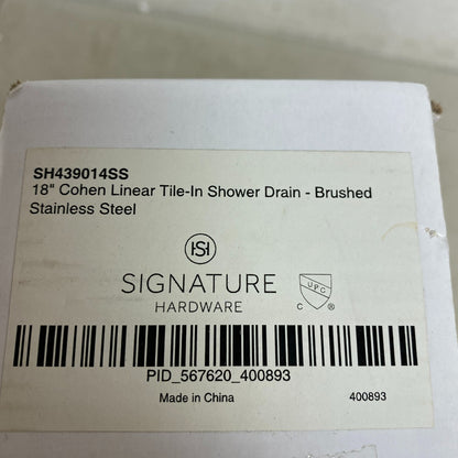 Signature Hardware 18" Cohen Linear Tile-In Shower Drain - Brushed Stainless S,,