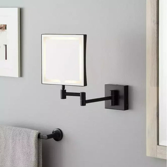 Norabel Magnifying Double-Sided Wall-Mount Lighted Makeup Mirror Satin Black