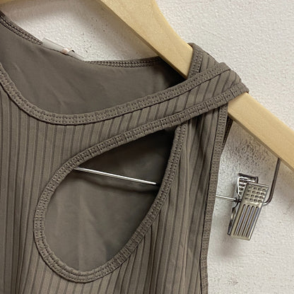 Calia Women's Trendy Striped Cut Out Ribbed Tank Top Dark Grey WAX11269 New