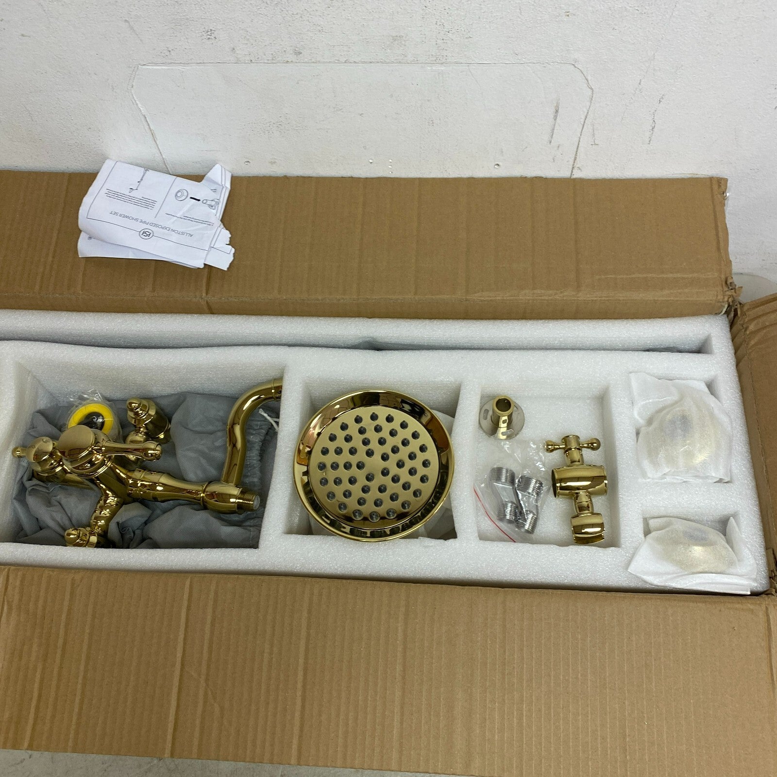 Signature Hardware Dolwick Exposed Pipe Shower and Tub Faucet - Polished Brass