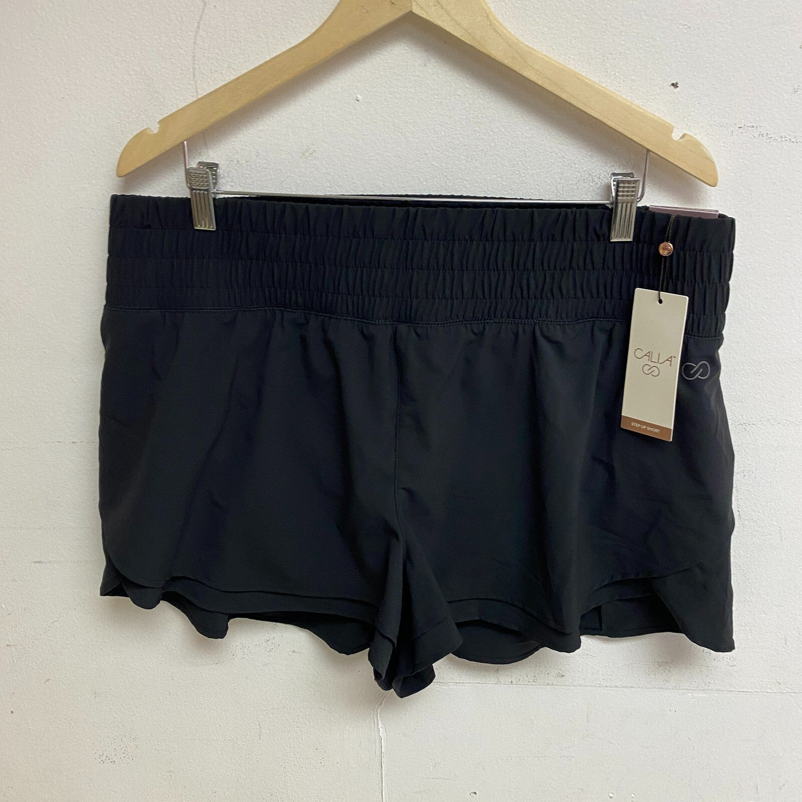 Calia Woven High Rise Petal Hem Short Pure Black Solid WAX12259