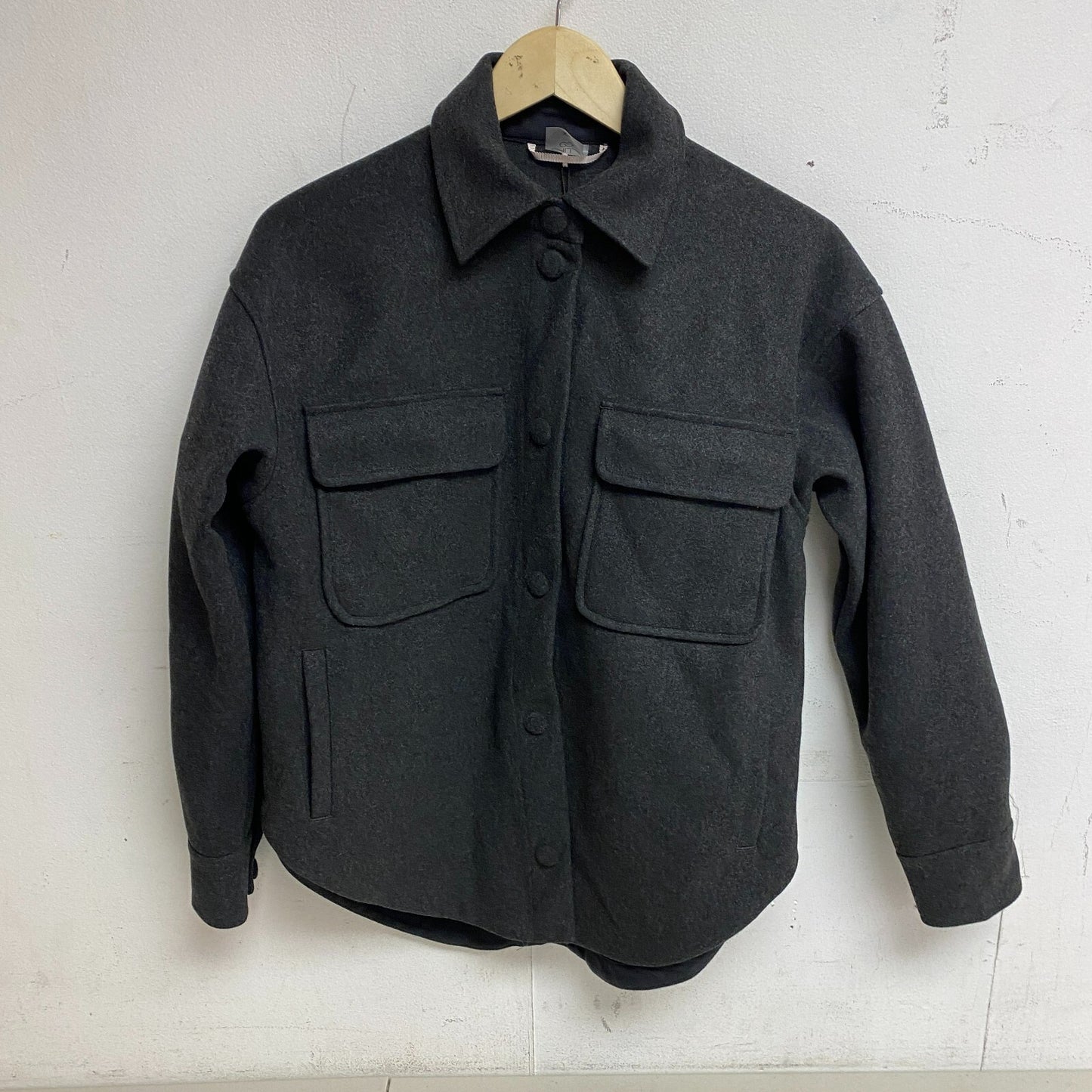 Calia Women's Patch Pocket Shacket Pure Black Solid WAX31371 Warm Long Sleeve