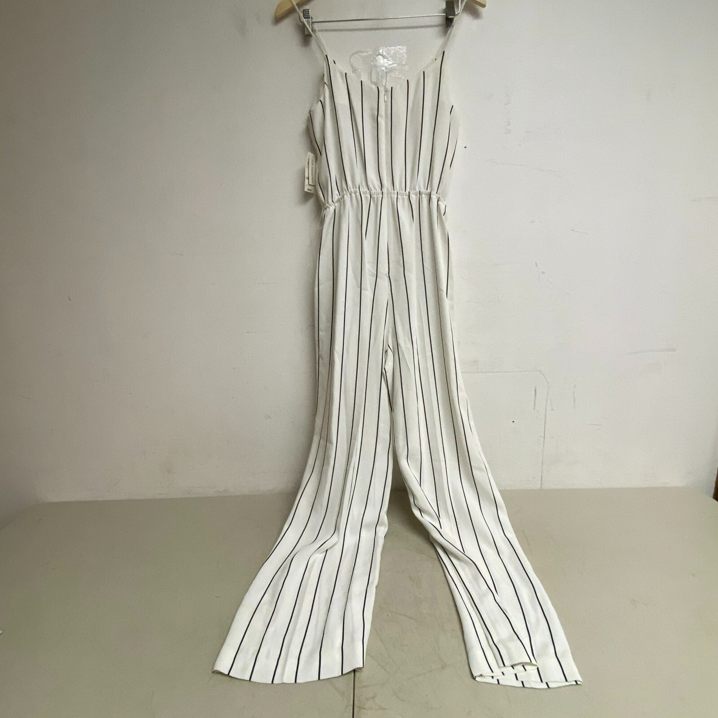 Bar III Women's Dressy Jumpsuit Striped Wide Leg Strapped Black White Size 12