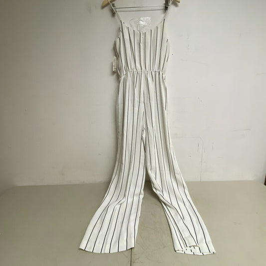 Bar III Women's Dressy Jumpsuit Striped Wide Leg Strapped Black White Size 12