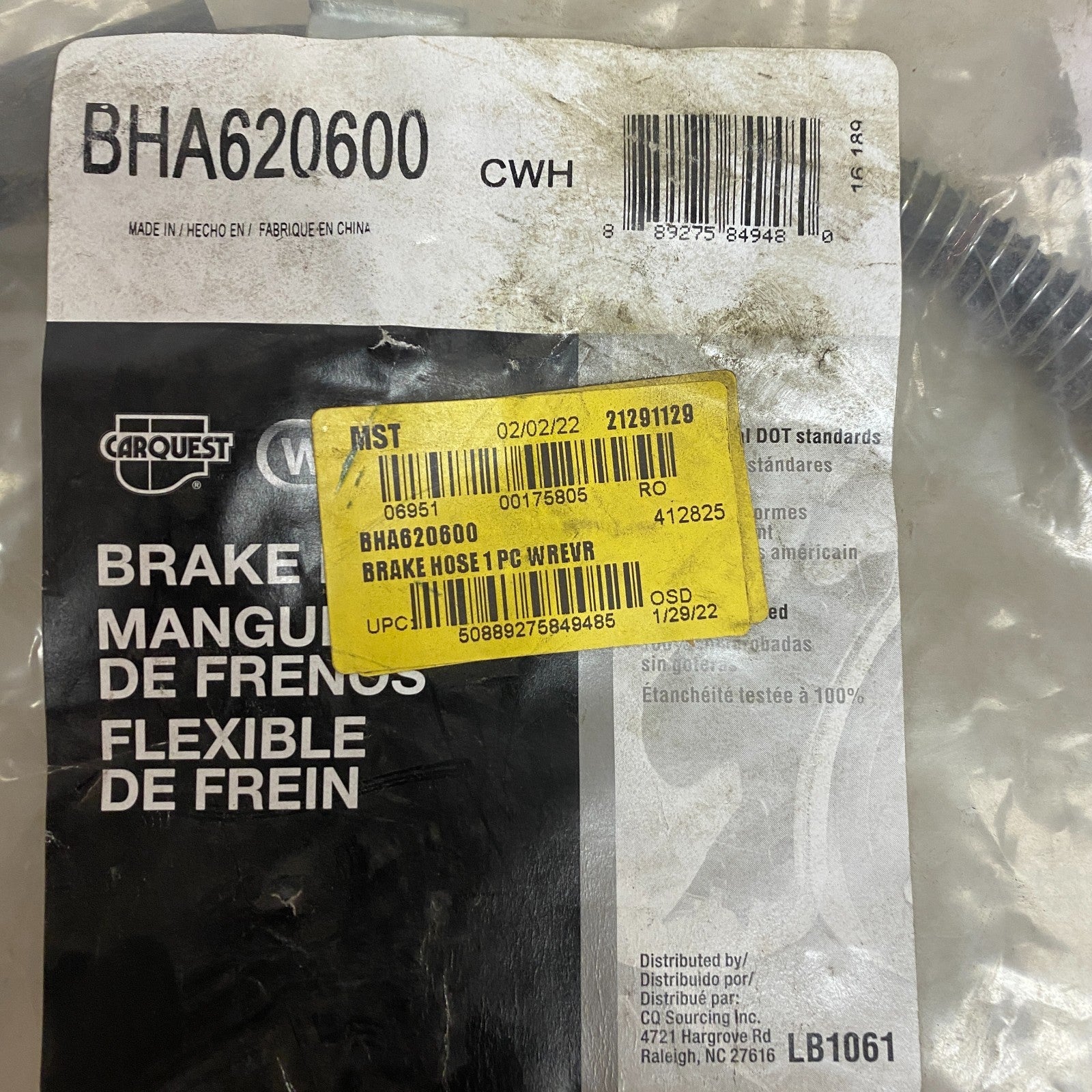 CARQUEST Brake Hydraulic Hose Black EPDM Rubber 27.75″ Model BHA620600