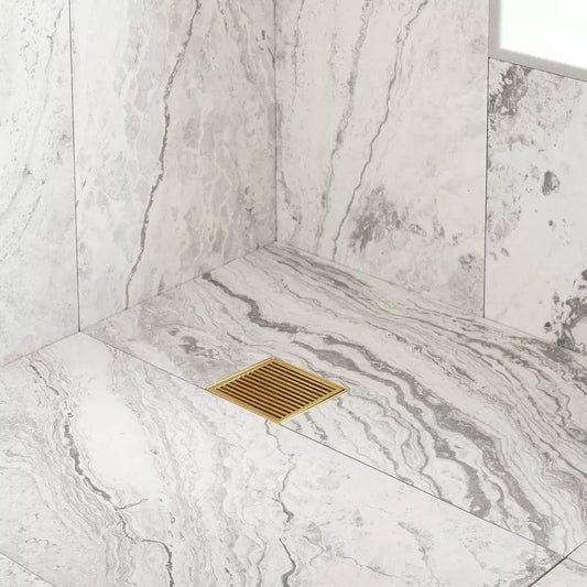 Signature Hardware Carmen 4″ Square Shower Drain Polished Brass SH443593