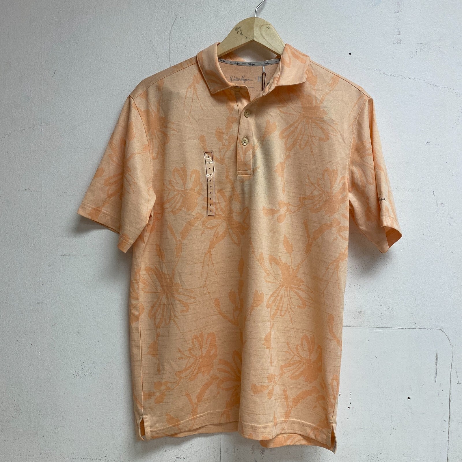 Walter Hagen Men's P11 Floral Pique Polo Relaxed Linear Floral Apricot MGA11507