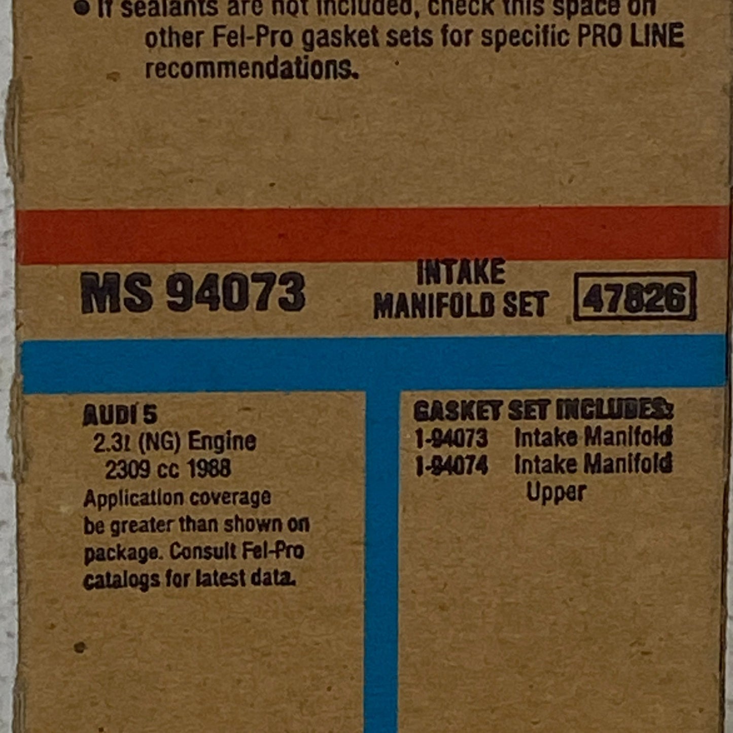 Fel-Pro MS94073 Intake Manifold Gasket Set 2.3L 5-Cyl SOHC Audi 90 1988-1991
