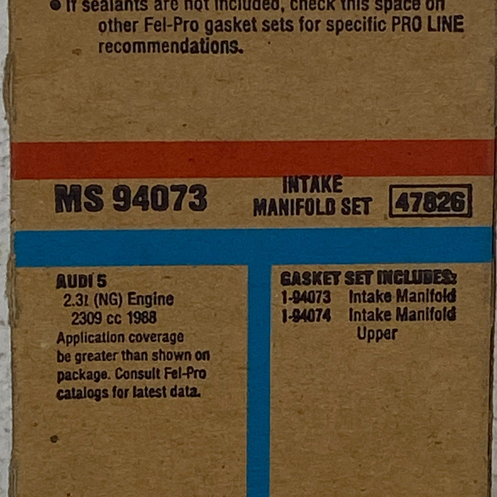 Fel-Pro MS94073 Intake Manifold Gasket Set 2.3L 5-Cyl SOHC Audi 90 1988-1991