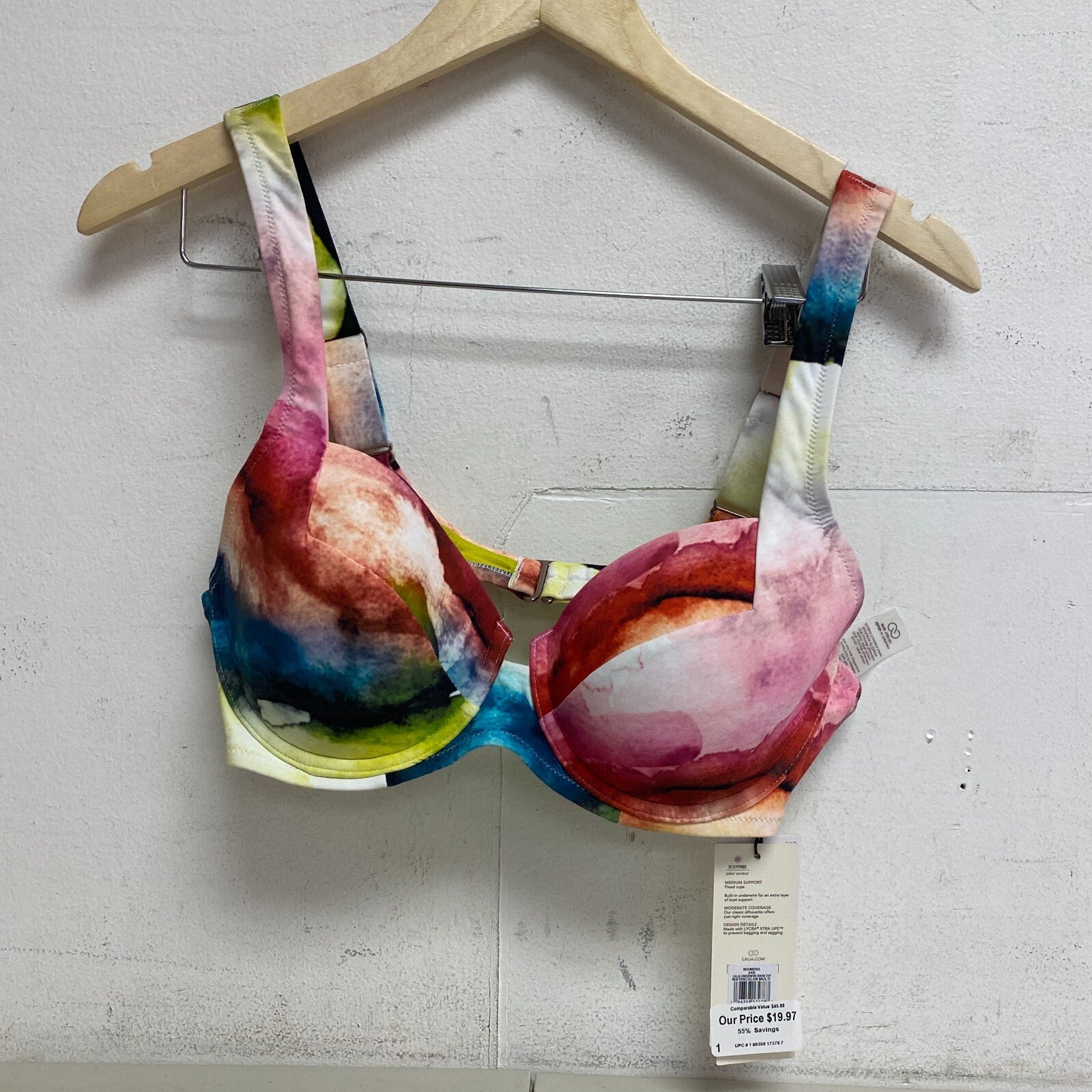 Calia Women's Medium Support Underwire Bikini Top Watercolor Multi WSA22206PRT