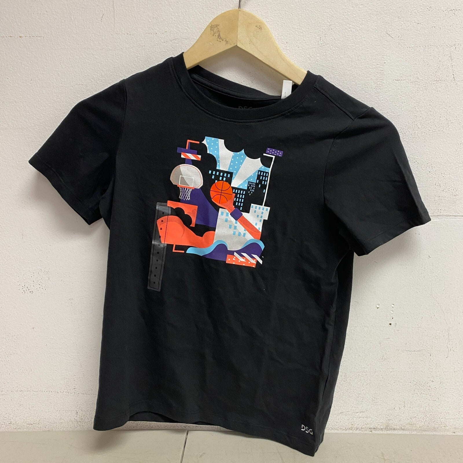 DSG Boys' Solid Cotton Graphic T-Shirt Pure Black City Bball DAB21108 Summer