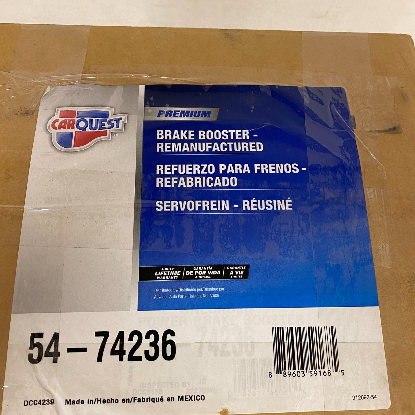 Carquest Premium Reman Vacuum Power Brake Booster Model 54‑74236