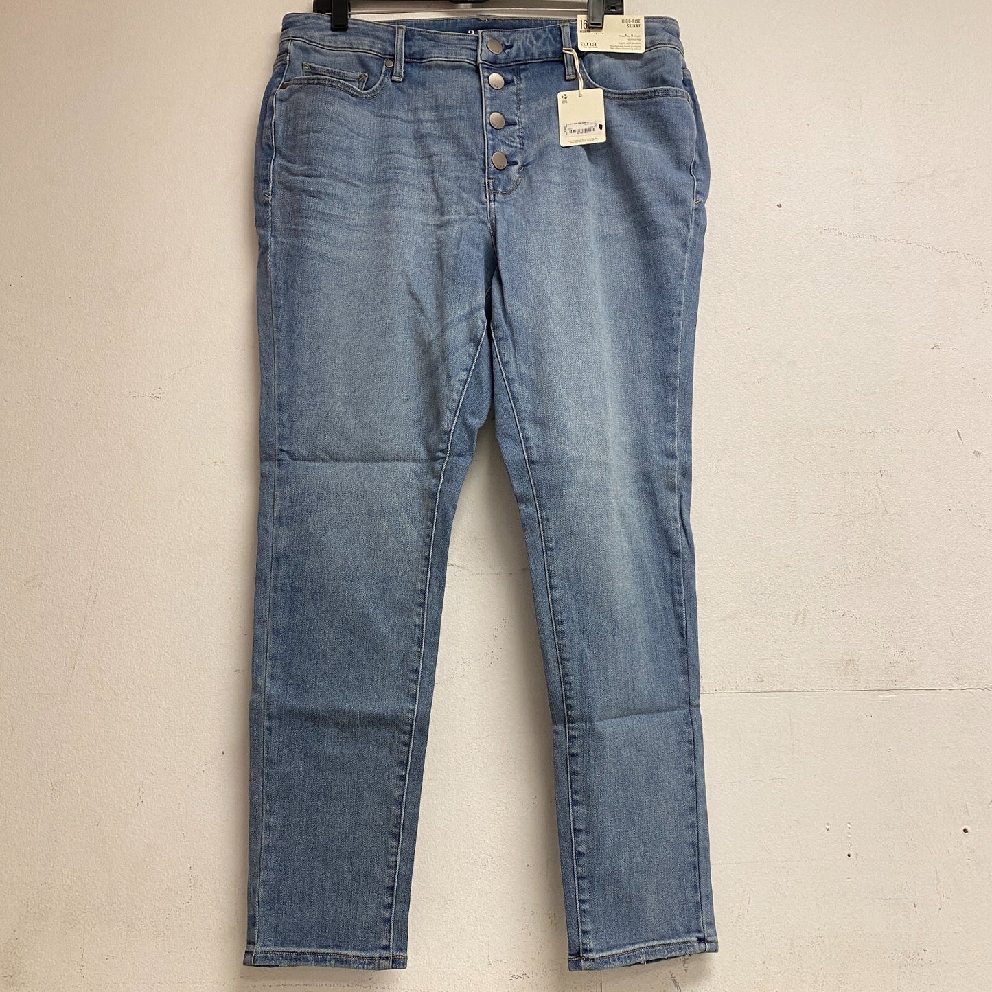 Ana Women's High Rise Exposed Button Skinny Jeans Size 16W Color Light Blue Bell