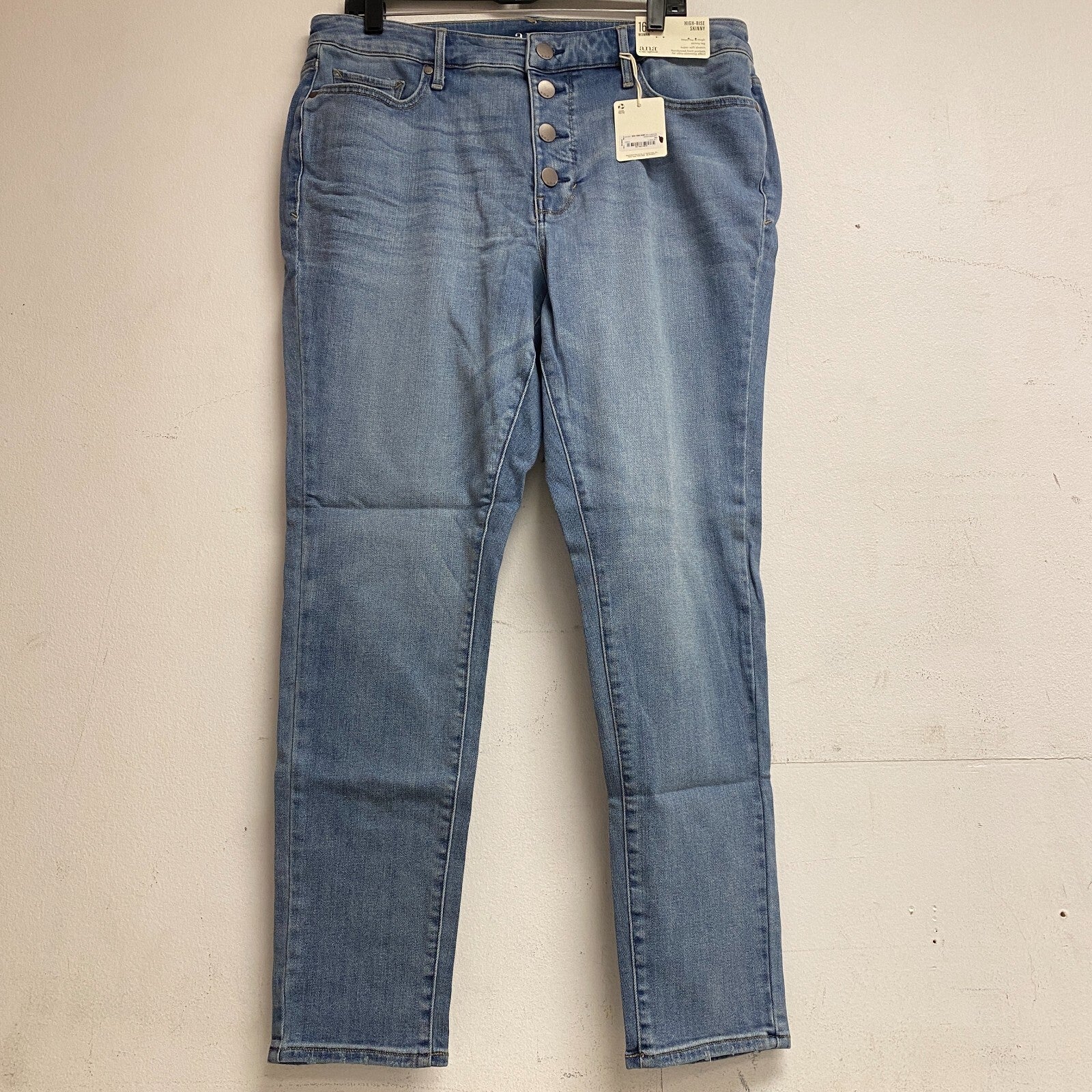 Ana Women's High Rise Exposed Button Skinny Jeans Size 16W Color Light Blue Bell