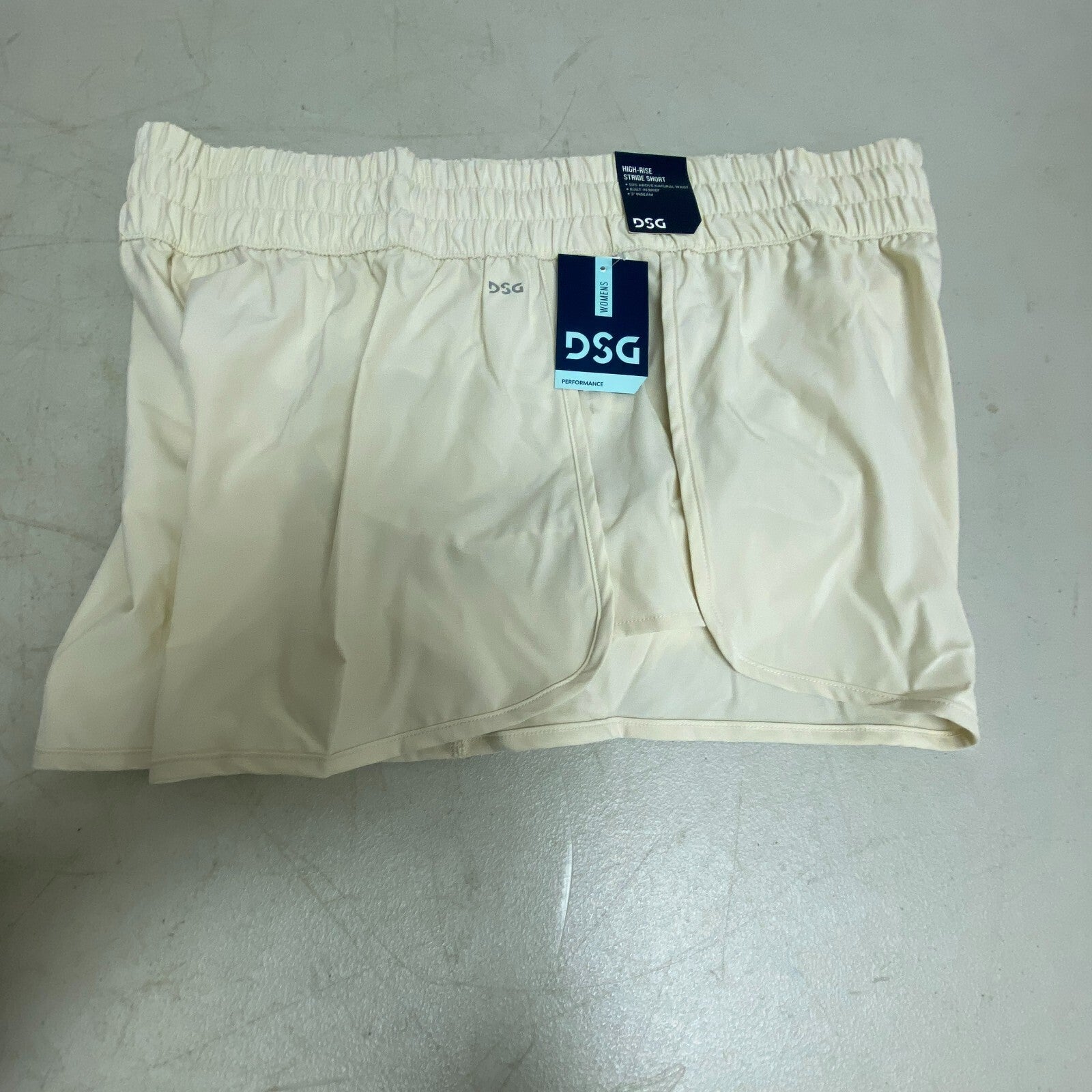DSG Women's 3â High Rise Waistband Shorts Light Sand Solid Performance DAW1232
