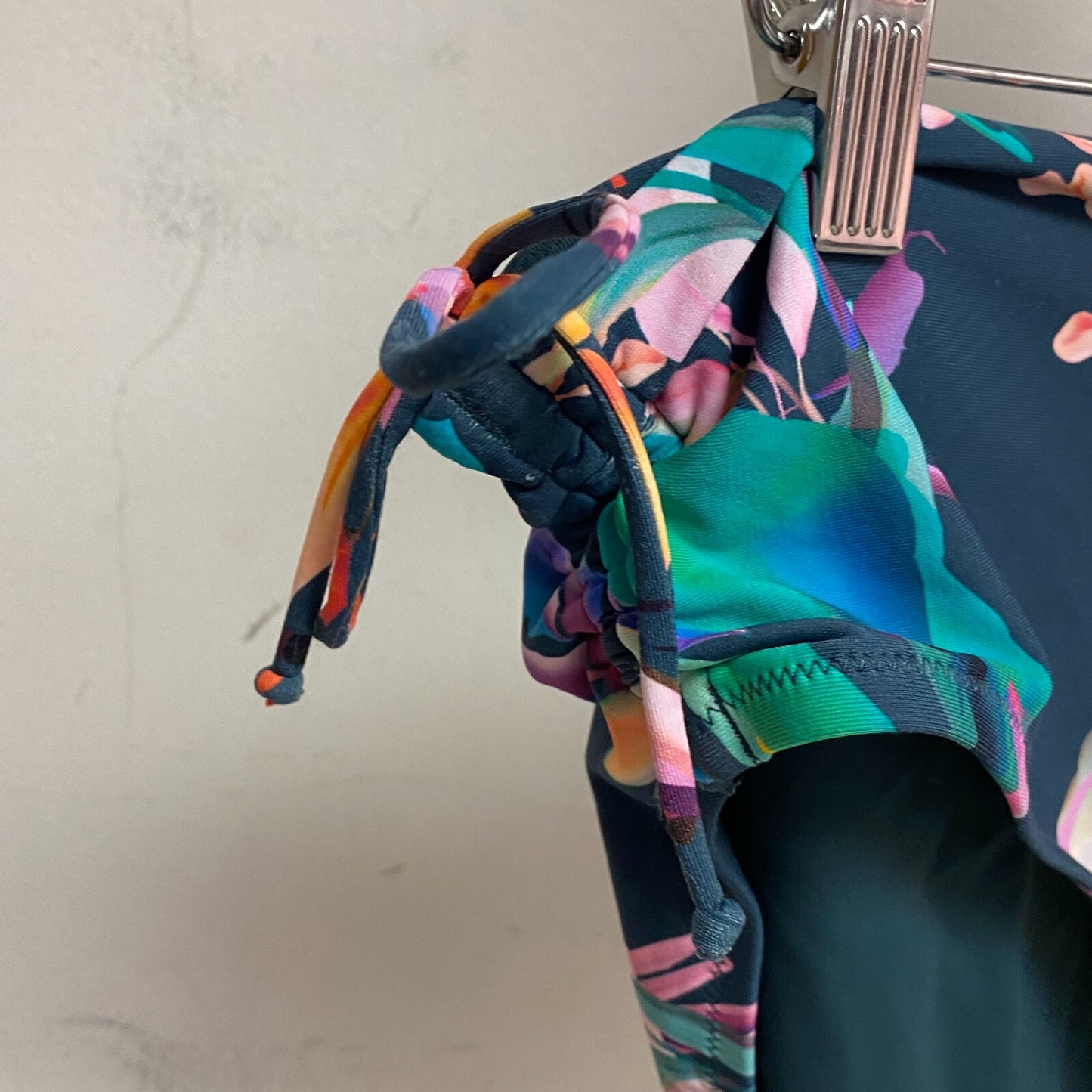 Calia Women's Swim Adjustable Rise Bikini Ruched Side Floral Bottom Aqua Multi