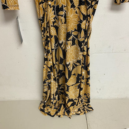 Black Label Women's 3/4 Sleeve Floral Midi Fit+Flare Dress Sz 8 Color Black Gold