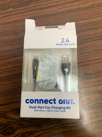 Connect onn Dual-Port Car Charging Kit With Micro-USB to USB Cable 2.4 Amps/Port