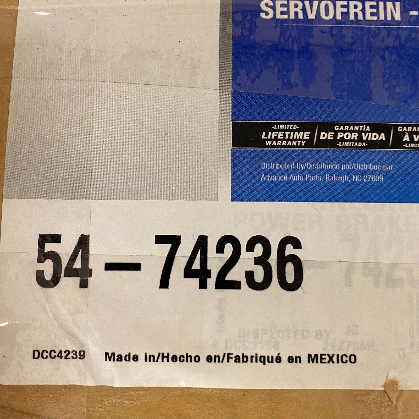 Carquest Premium Reman Vacuum Power Brake Booster Model 54‑74236