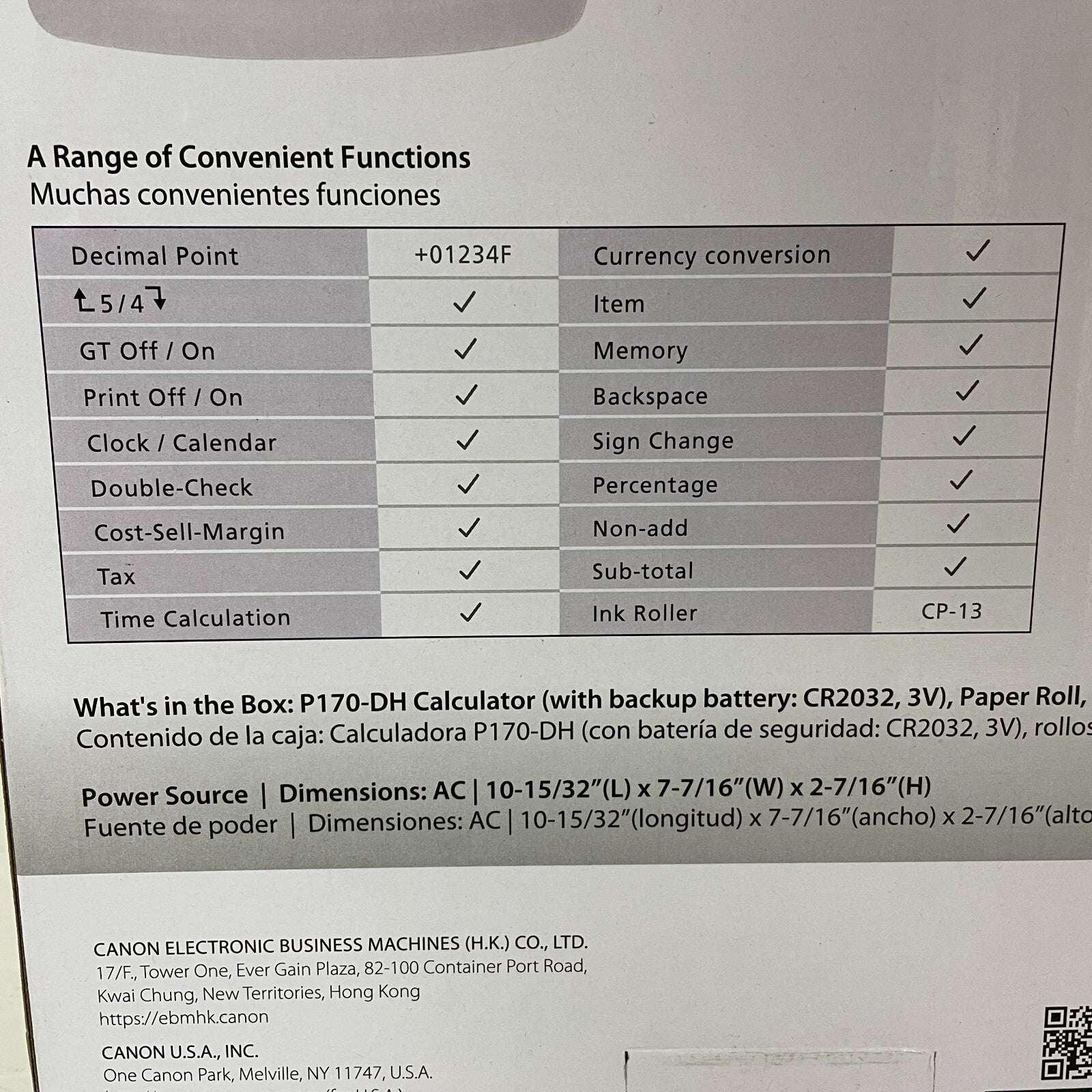 Canon P170-DH-3 2- Color Desktop Printing Calculator - New in Box