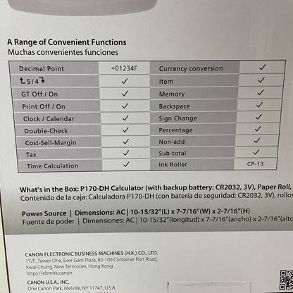 Canon P170-DH-3 2- Color Desktop Printing Calculator - New in Box