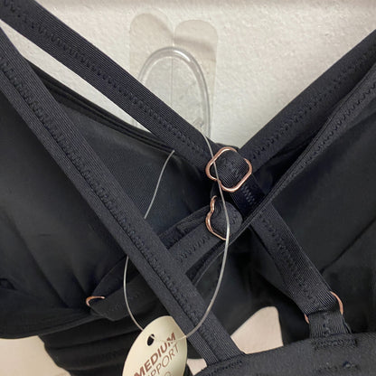 Calia Women's Swim Runched Front Cross Racerback Bikini Top Pure Black WSA23204