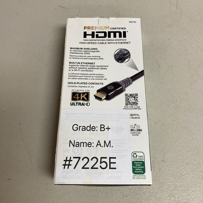 GE 6ft/1.82M 4K HDMI 2.0 Cable with Ethernet, Gold-Plated Connectors, 48720