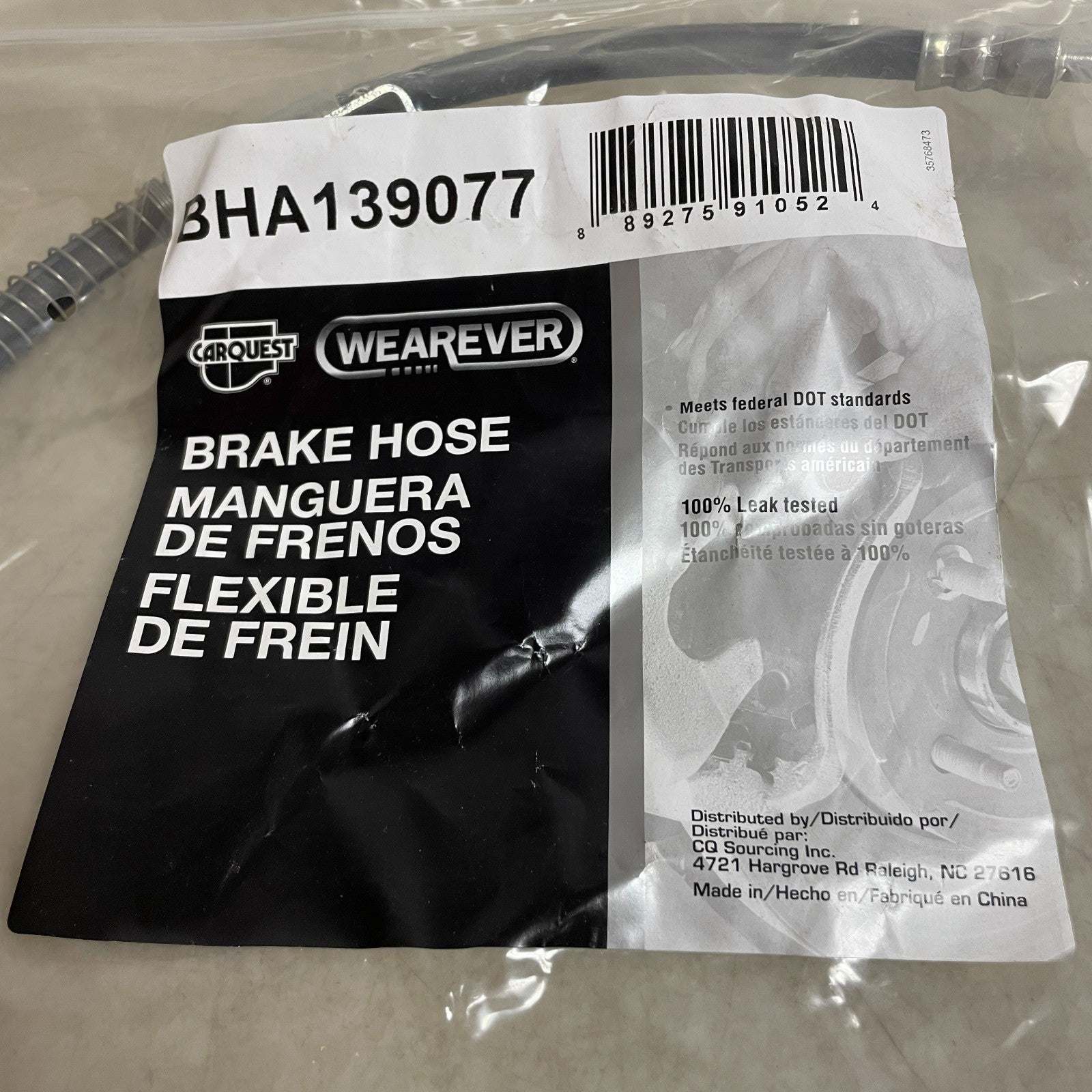 Carquest Wearever Premium Brake Hose Assembly Banjo Ends Black Rubber BHA139077