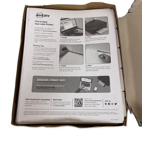 Avery Index Maker Print & Apply Dividers 5‑Tab Letter White AVE11446
